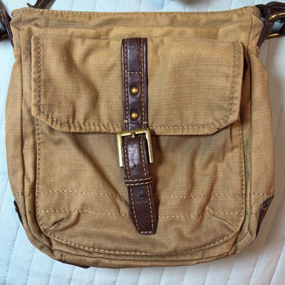 Fossil Vintage Canvas and Leather Crossbody Messenger Bag
